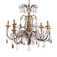 An Italian Neoclassical Style Painted and Parcel Gilt Wood, Metal and Rock Crystal Chandelier
