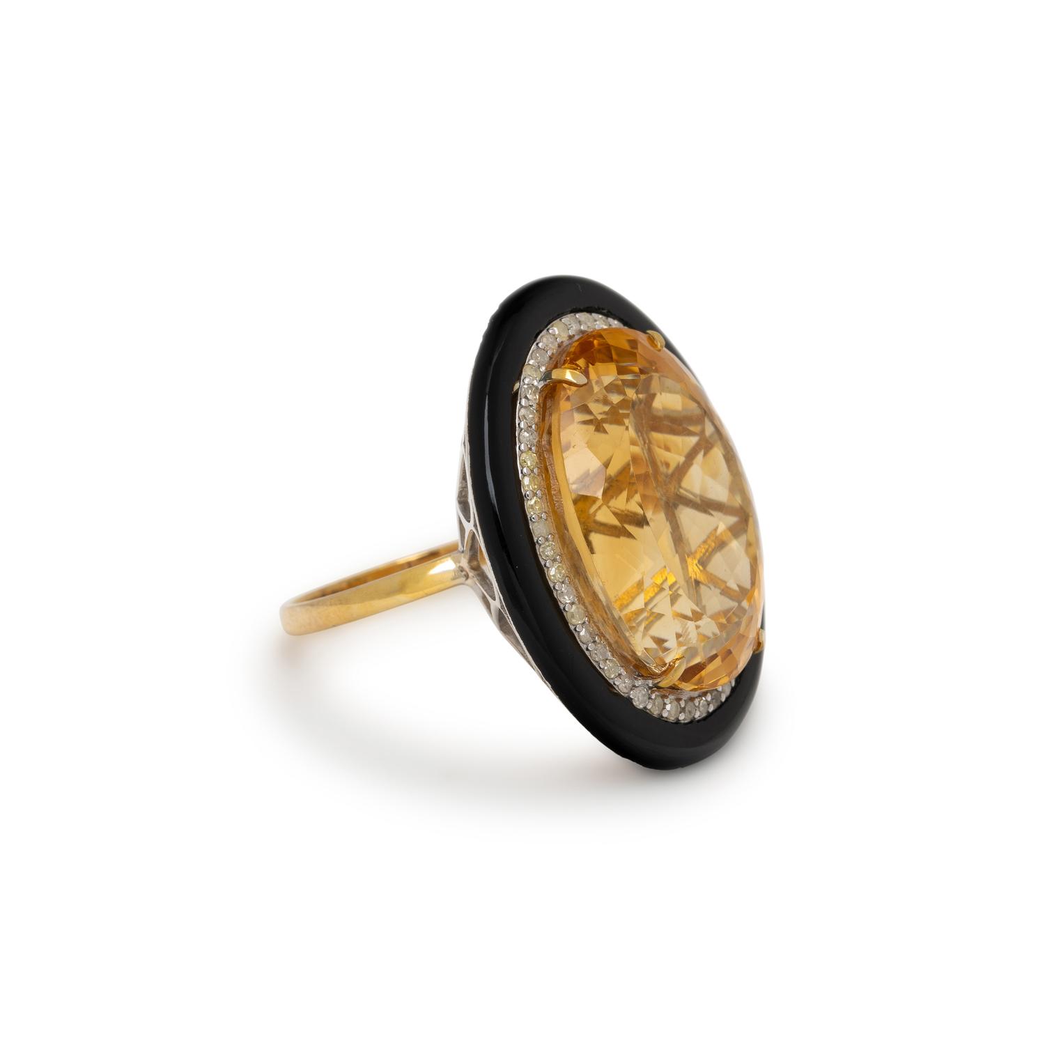 CITRINE, BLACK ONYX, AND DIAMOND RING