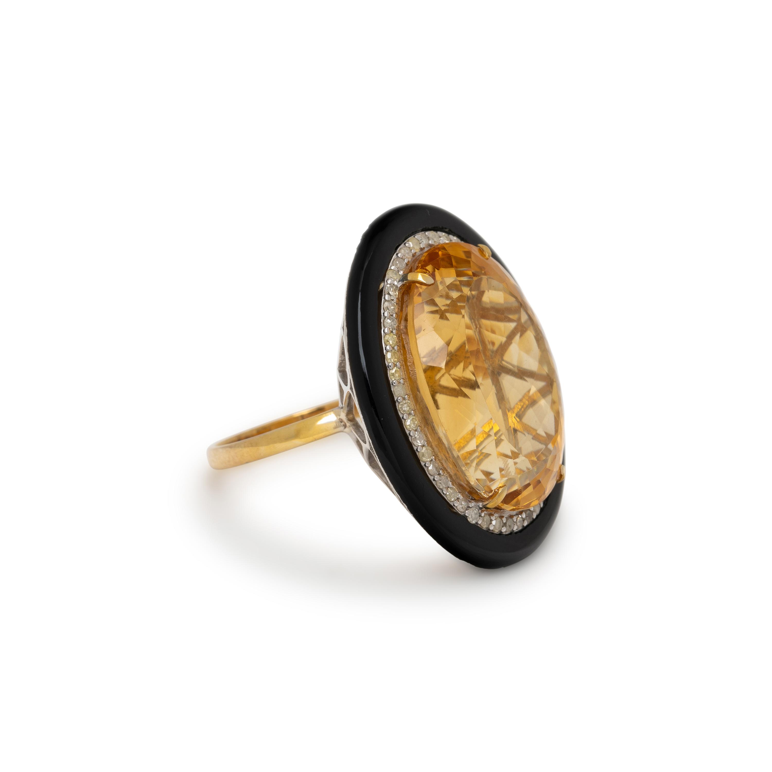 CITRINE, BLACK ONYX, AND DIAMOND RING