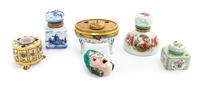 A Collection of Six Porcelain Inkwells, Width of widest 4 1/4 inches.