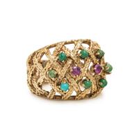 Turquoise, Ruby, and Yellow Gold Ring