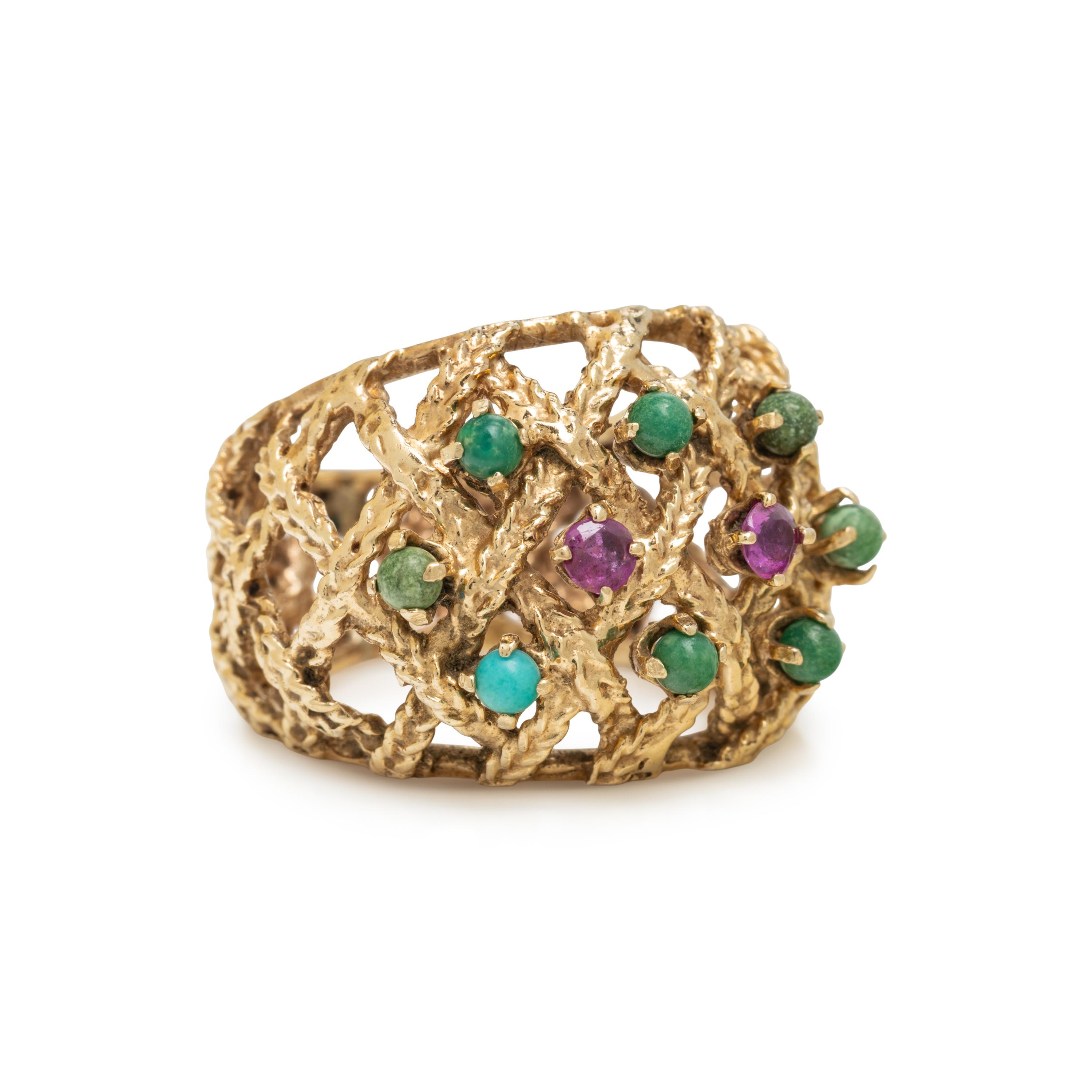 Turquoise, Ruby, and Yellow Gold Ring