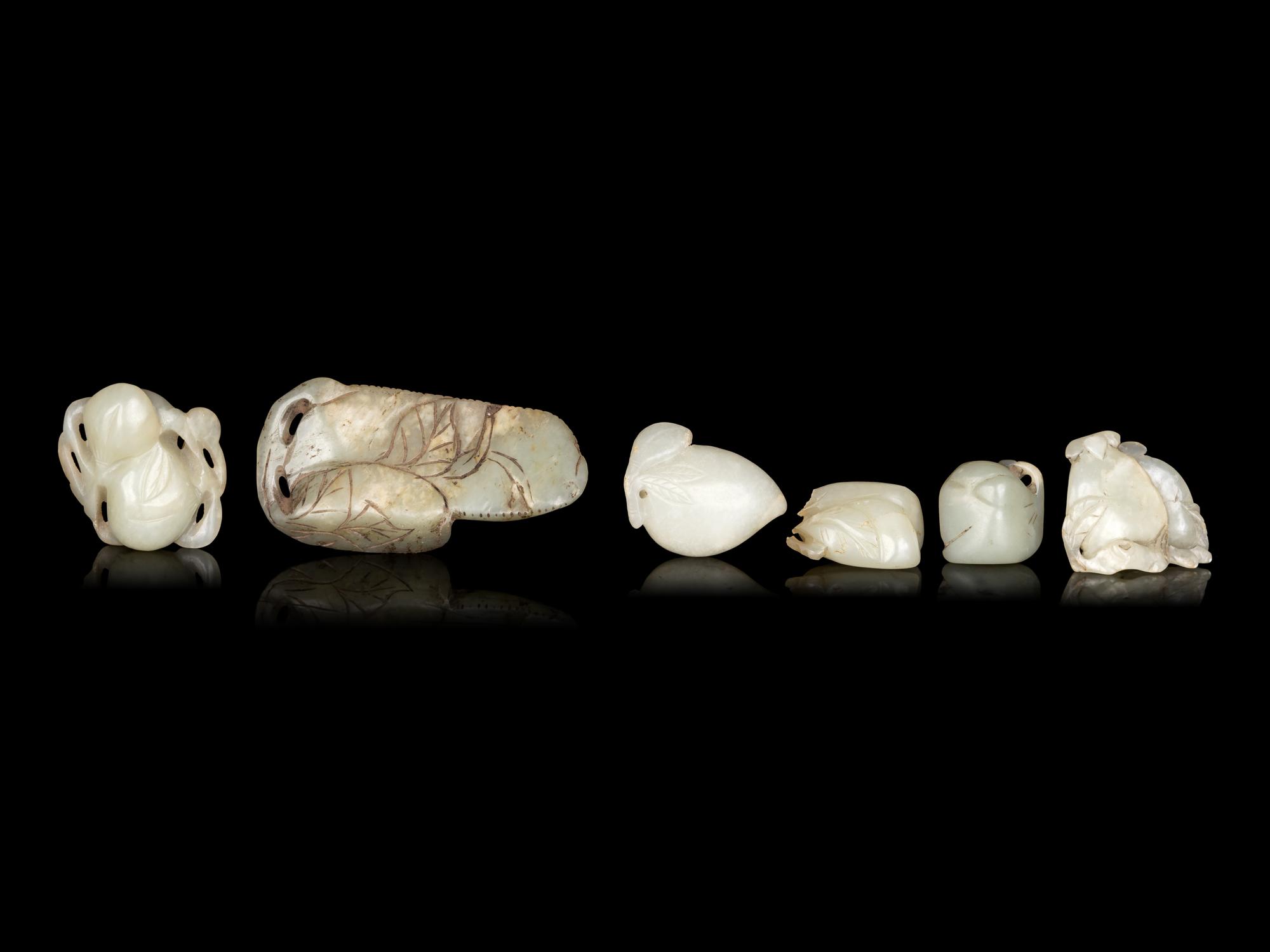 Six Chinese Celadon Jade Carvings of Peaches