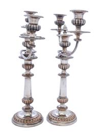A Pair of English Silverplate Three Light Candelabra
