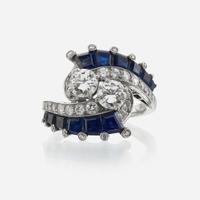 A diamond, sapphire, and platinum ring