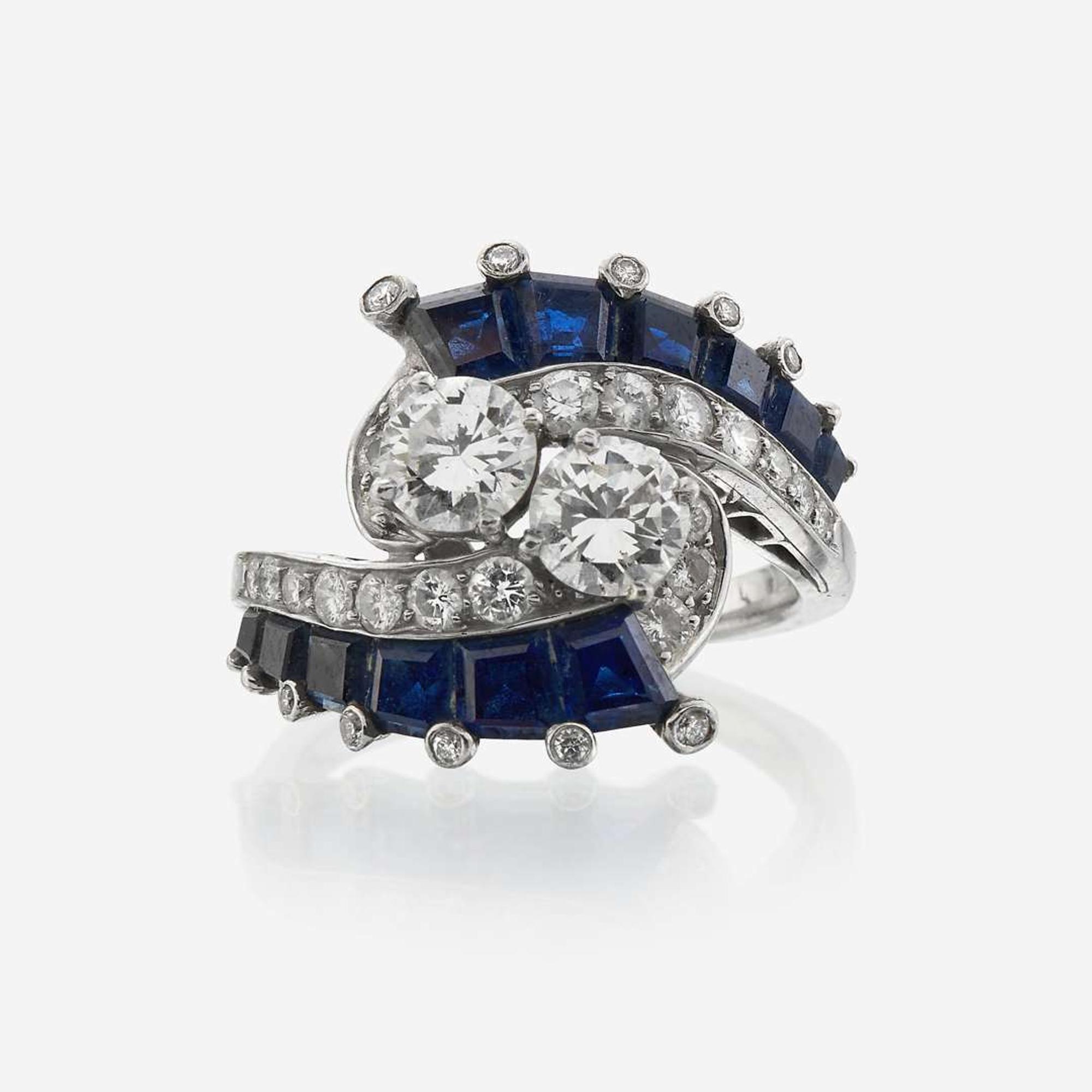 A diamond, sapphire, and platinum ring