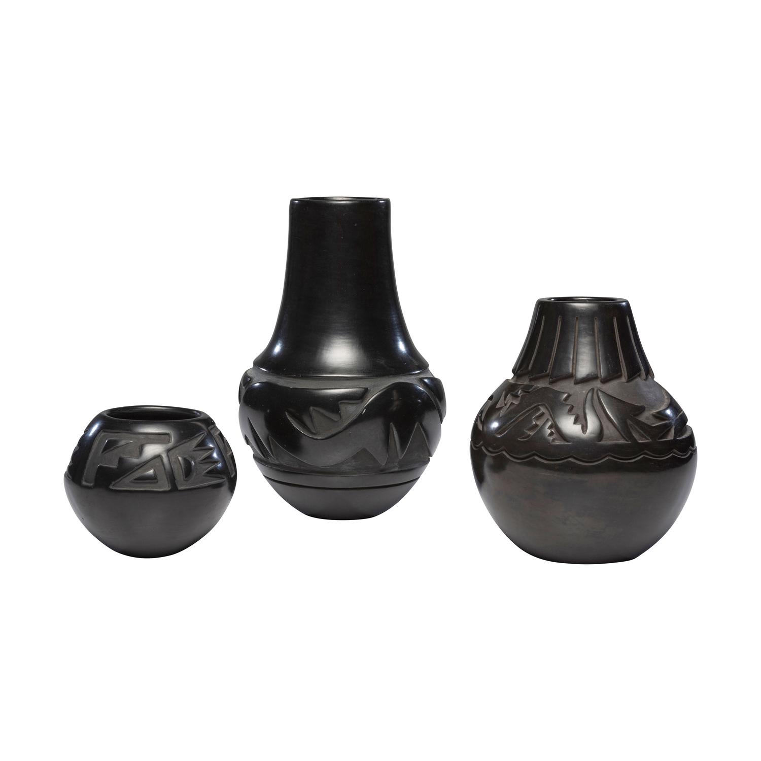 Group of Santa Clara Blackware Pottery
