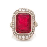 ART DECO, GLASS CAMEO AND DIAMOND RING