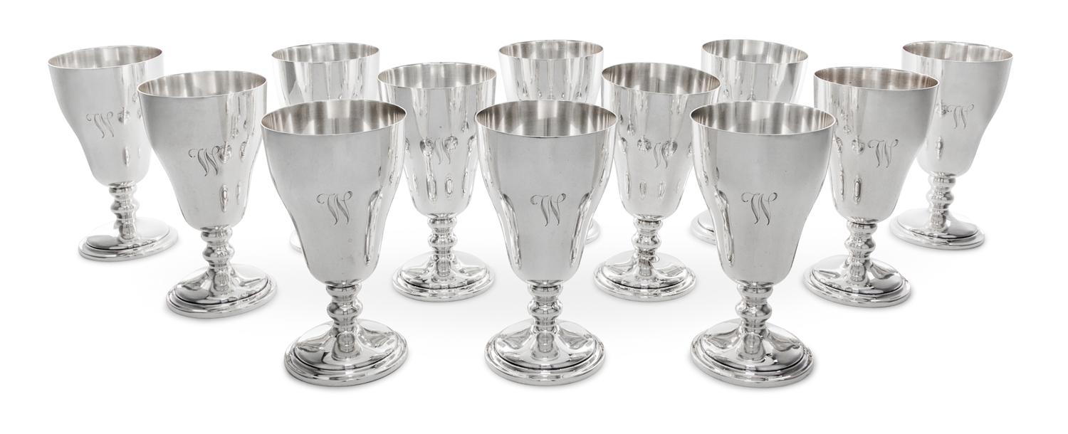 A Set of Twelve American Silver Goblets, Manchester Silver Co., Providence, RI, 20th Century, each of baluster form.