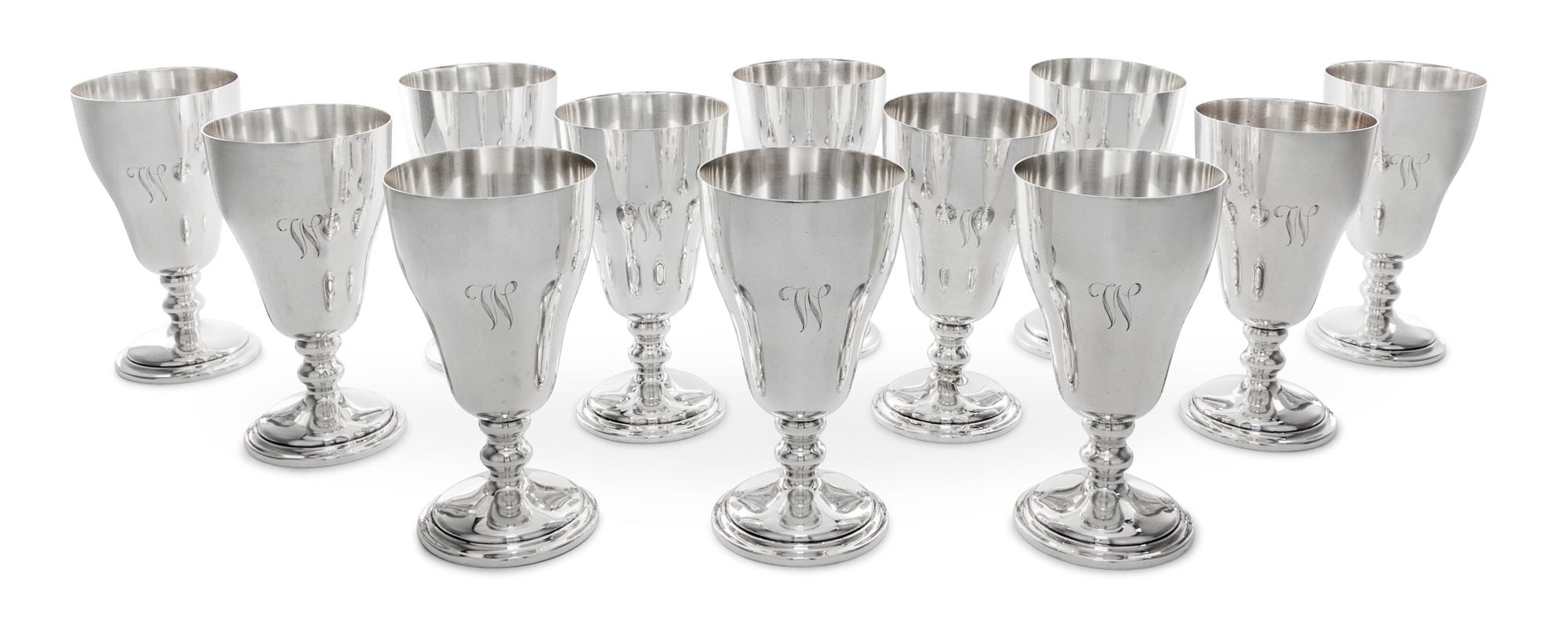 A Set of Twelve American Silver Goblets, Manchester Silver Co., Providence, RI, 20th Century, each of baluster form.