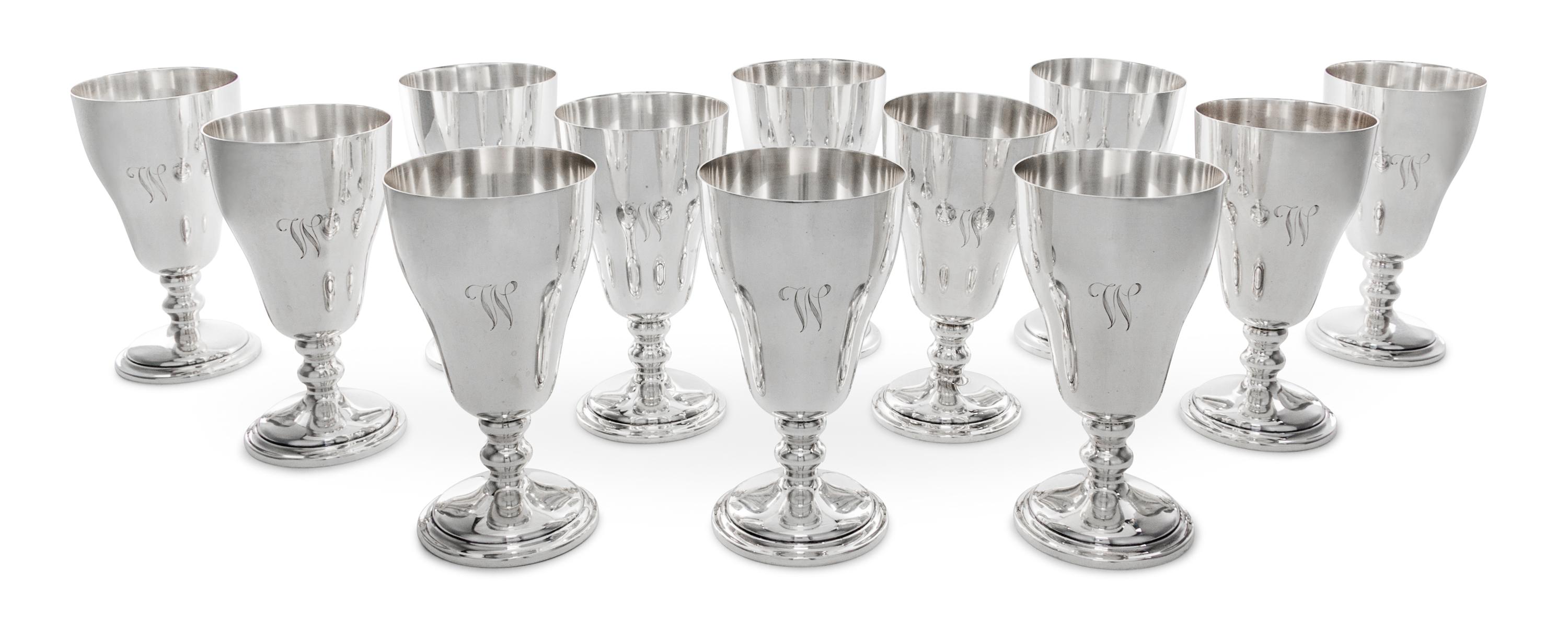 A Set of Twelve American Silver Goblets, Manchester Silver Co., Providence, RI, 20th Century, each of baluster form.