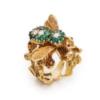 Emerald, Diamond, and Yellow Gold Bee Ring