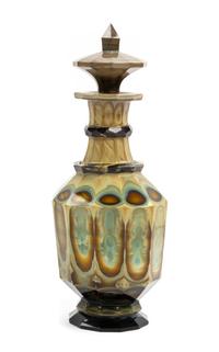A Continental Green, Blue and Brown Lithyalin Glass Decanter and Stopper Height 10 inches. — PROBABLY FRIEDRICH EGERMANN, CIRCA 1830