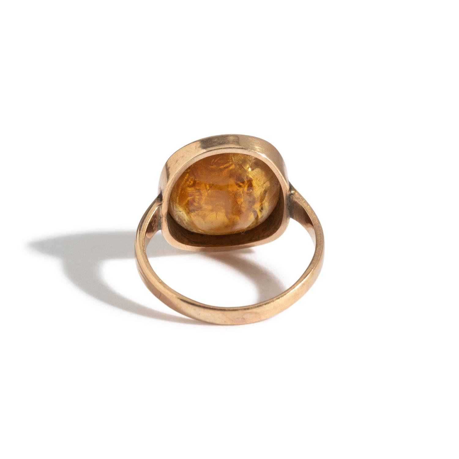 A Neoclassical Gold and Citrine Finger Ring with the God Eros