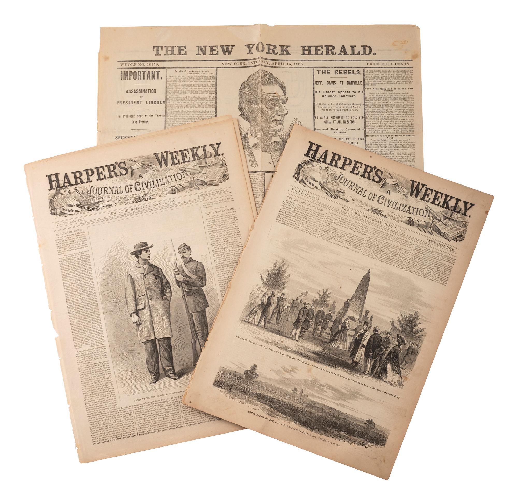 [LINCOLN ASSASSINATION]. Newspapers and ephemera associated with Lincoln's death & funeral.