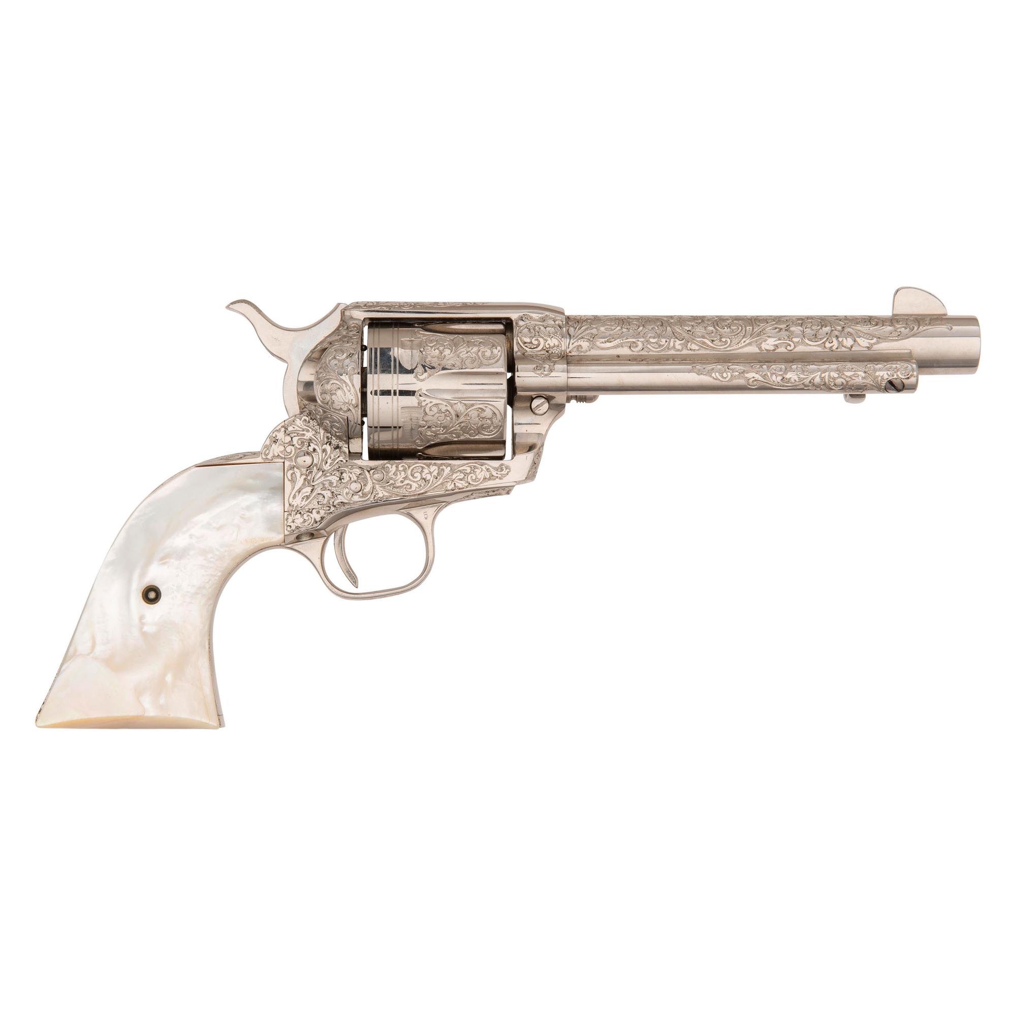 **Engraved 2nd Generation Colt Single Action Army Revolver with Mother of Pearl Grips in Factory Cardboard Box