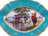A Pair of Sèvres Style Painted and Parcel Gilt Celeste Blue-Ground Porcelain Lozenge-Form Dishes
