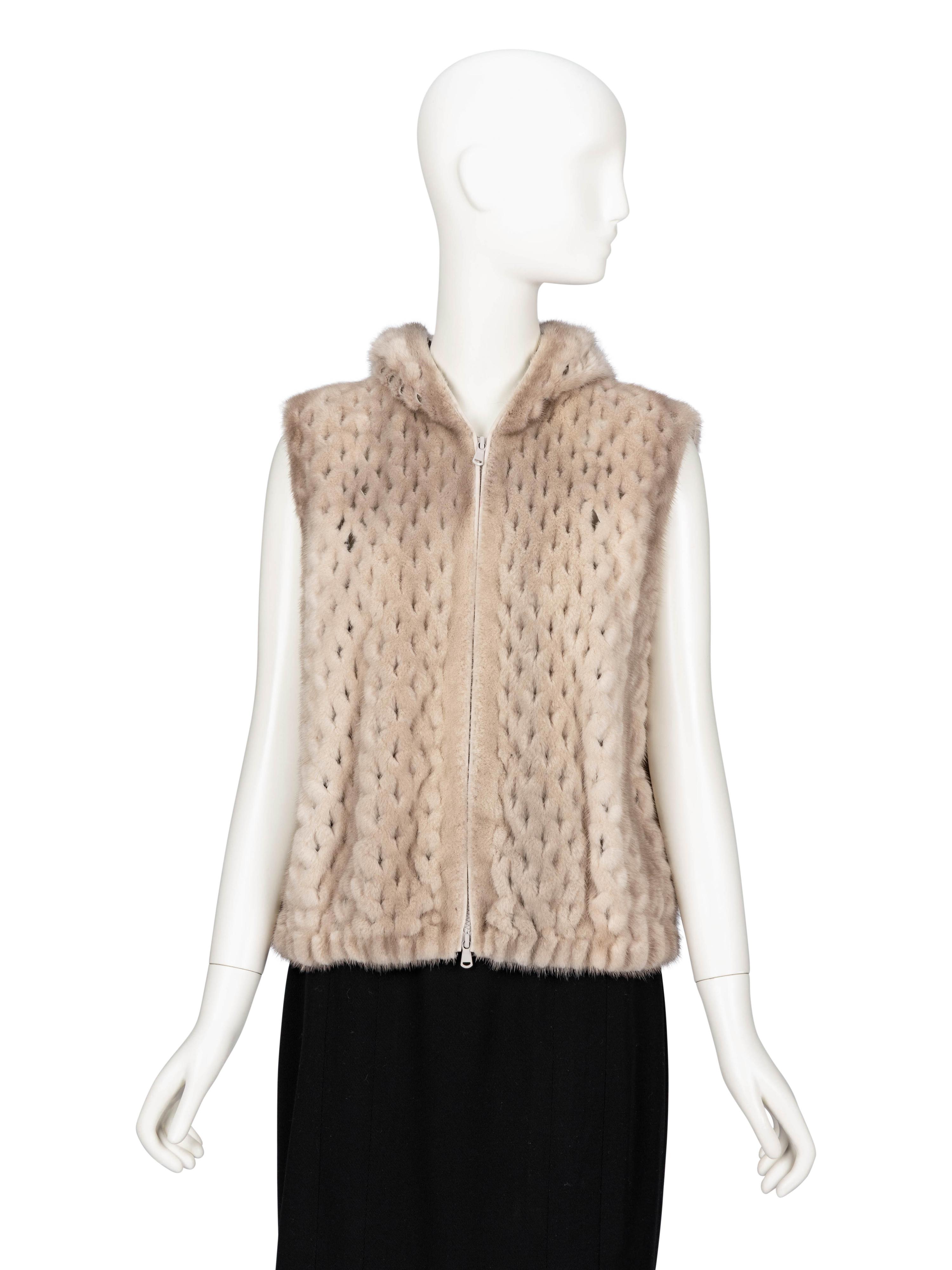 Brunello Cucinelli, Latticed Mink Fur Hooded Vest