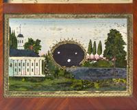 A Federal Inlaid Mahogany and Eglomise Shelf Clock