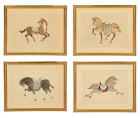A Group of Four Chinese Gilt Framed Watercolors of Horses