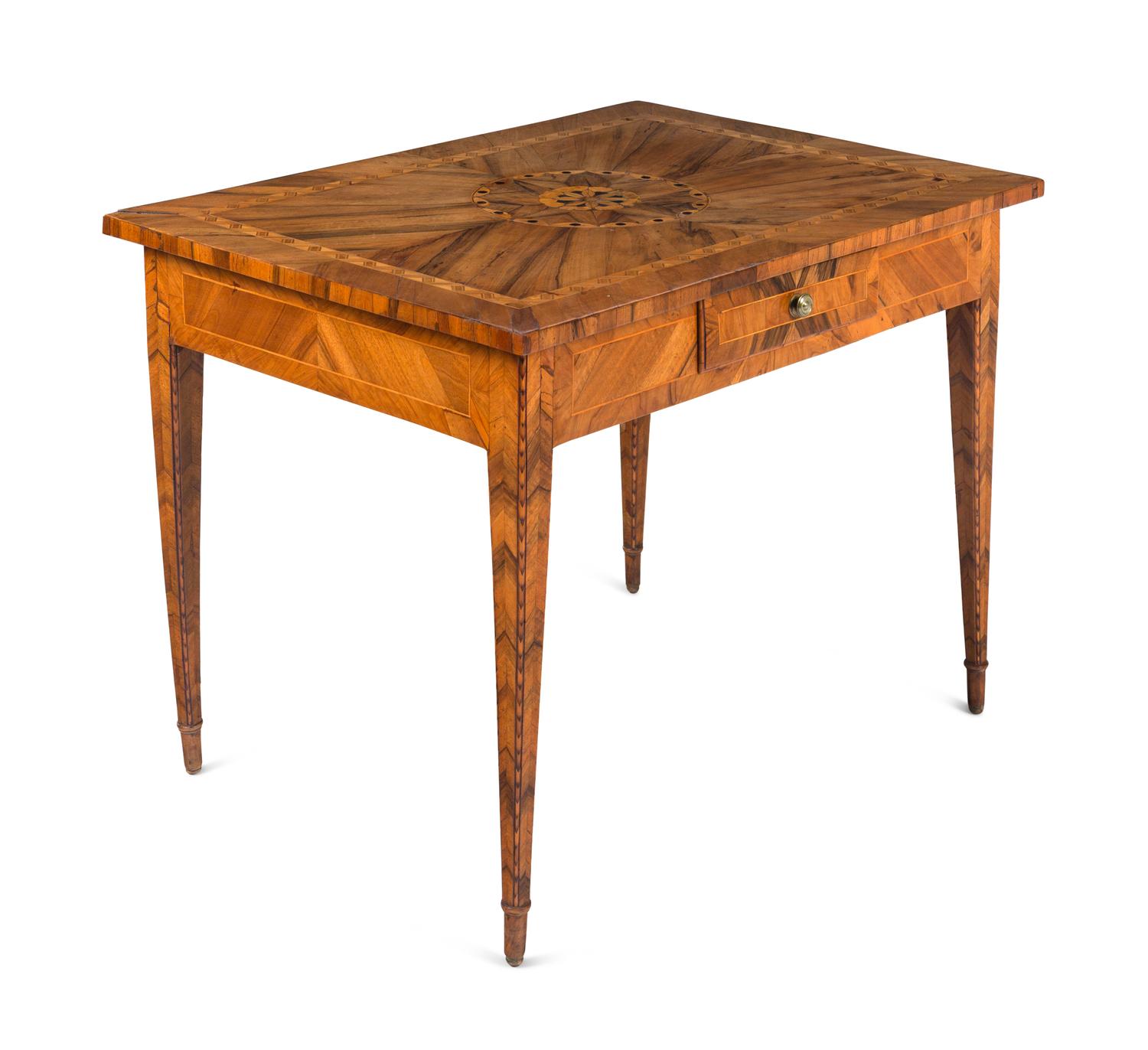 A Continental Figured Walnut and Marquetry Side Table