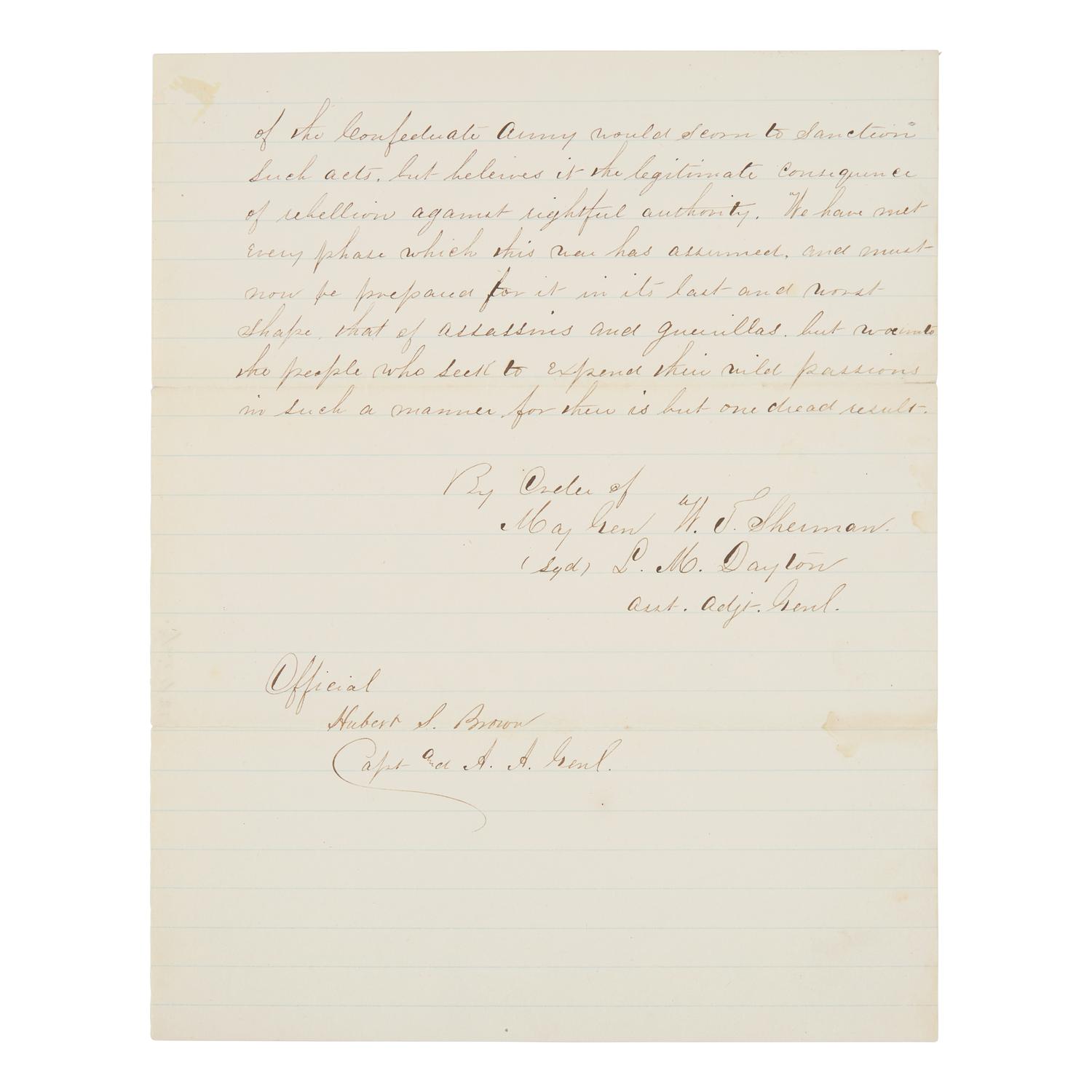[Lincoln, Abraham] Contemporary Manuscript Copy of Special Field Order No. 56, Announcing the Assassination of President Lincoln, April 17, 1865