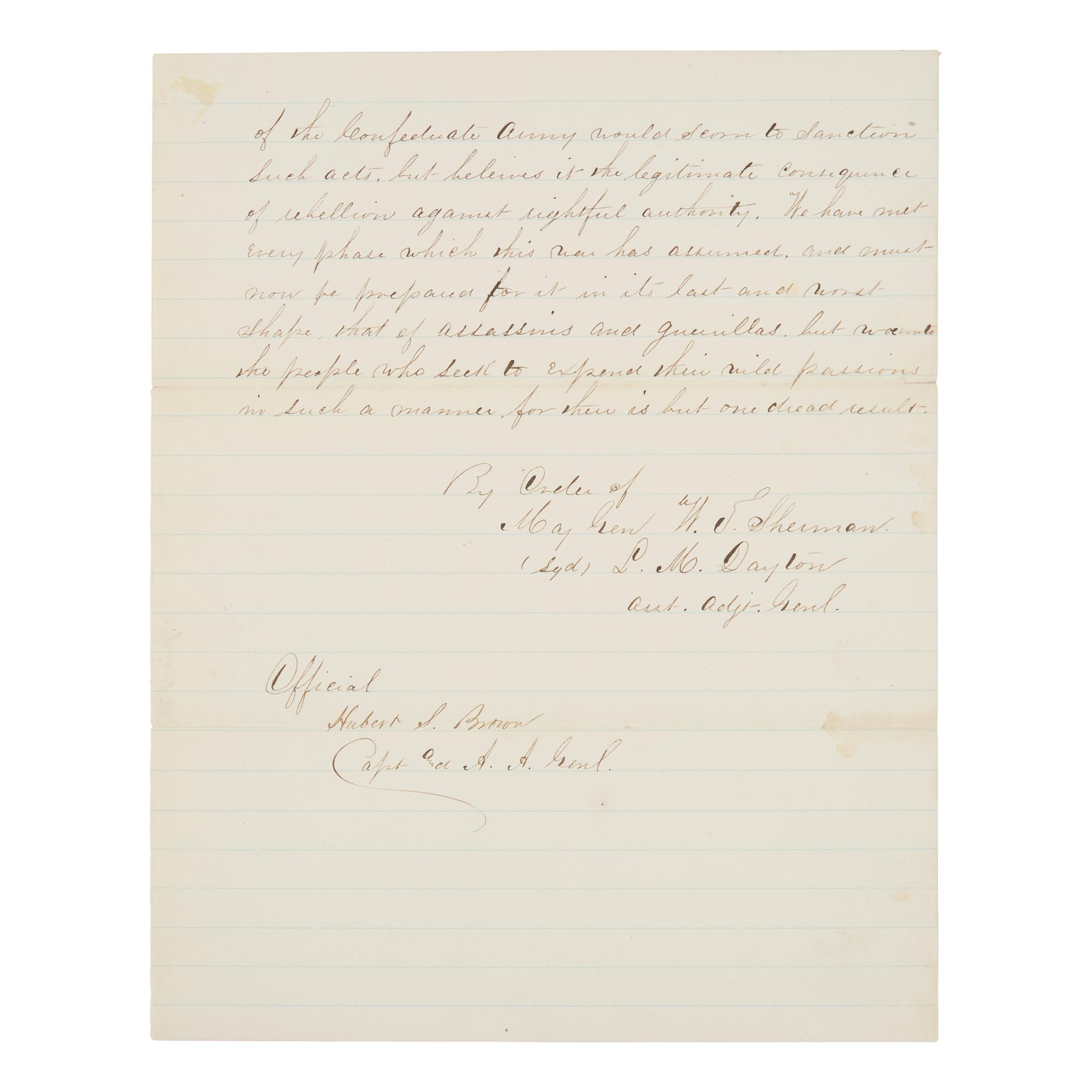 [Lincoln, Abraham] Contemporary Manuscript Copy of Special Field Order No. 56, Announcing the Assassination of President Lincoln, April 17, 1865
