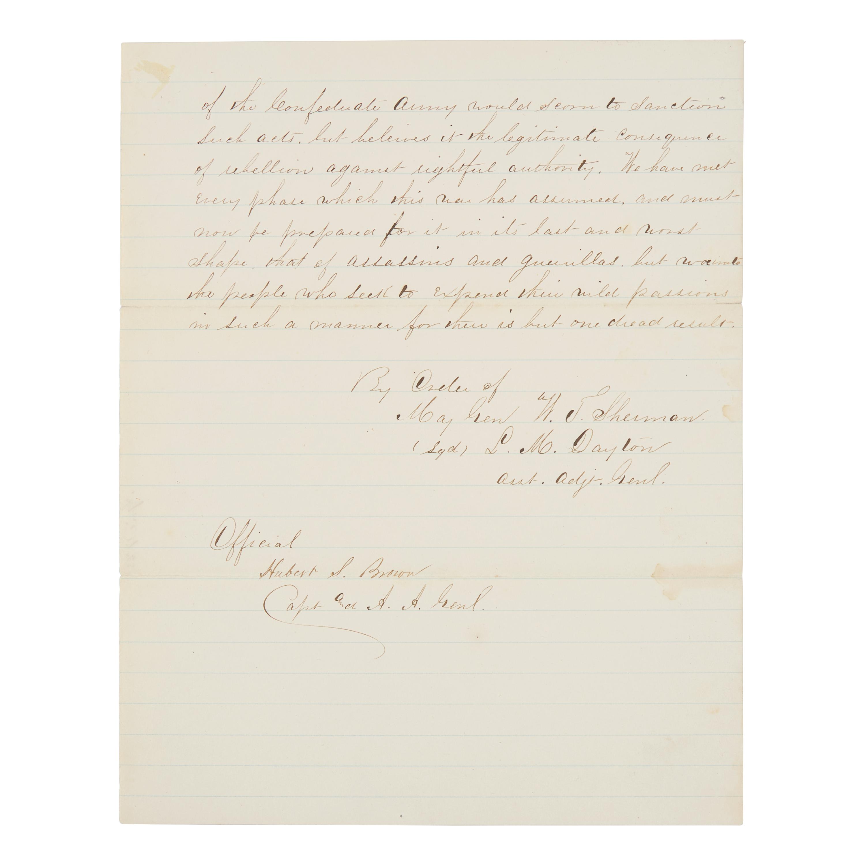 [Lincoln, Abraham] Contemporary Manuscript Copy of Special Field Order No. 56, Announcing the Assassination of President Lincoln, April 17, 1865