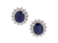 A Pair of 14 Karat White Gold, Sapphire and Diamond Earrings,