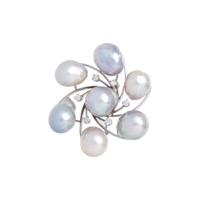 CULTURED BAROQUE PEARL AND DIAMOND BROOCH