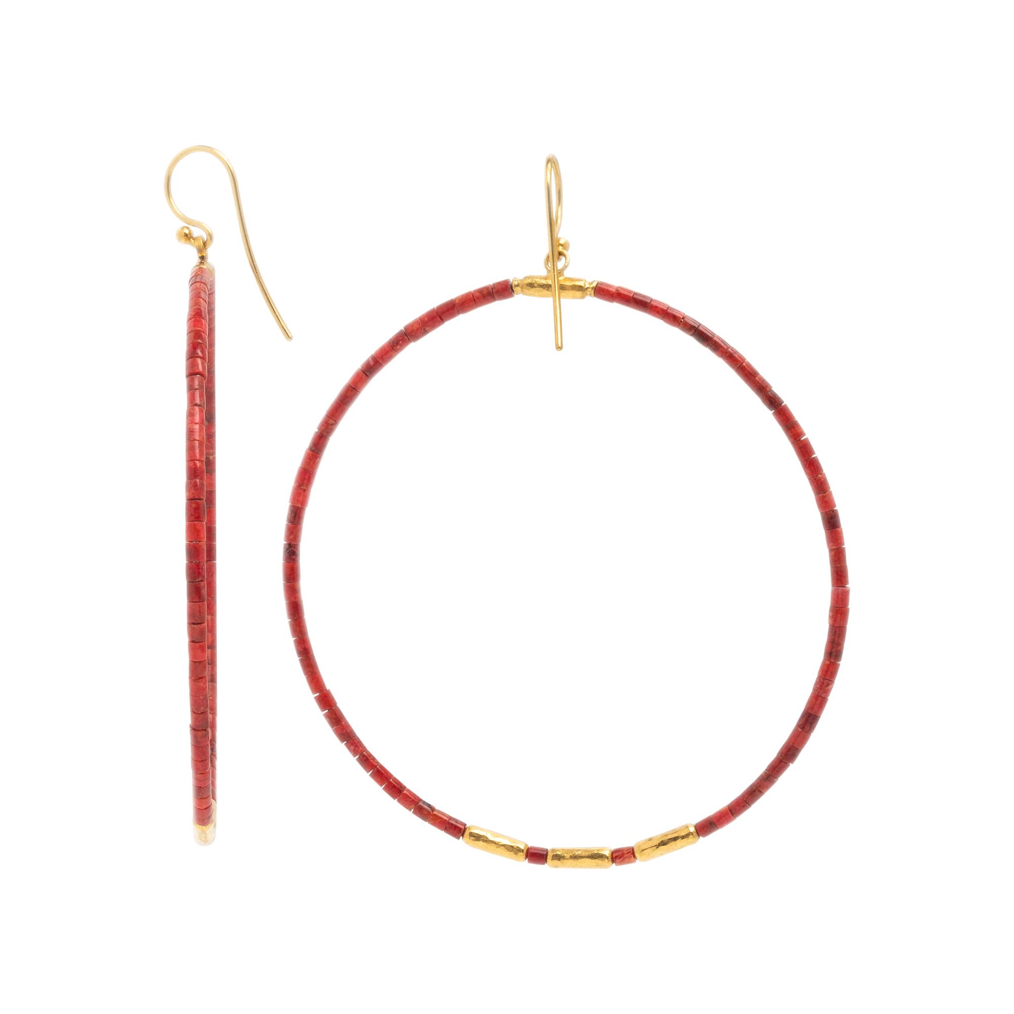 Gurhan, Coral and Yellow Gold Hoop Pendant Earrings