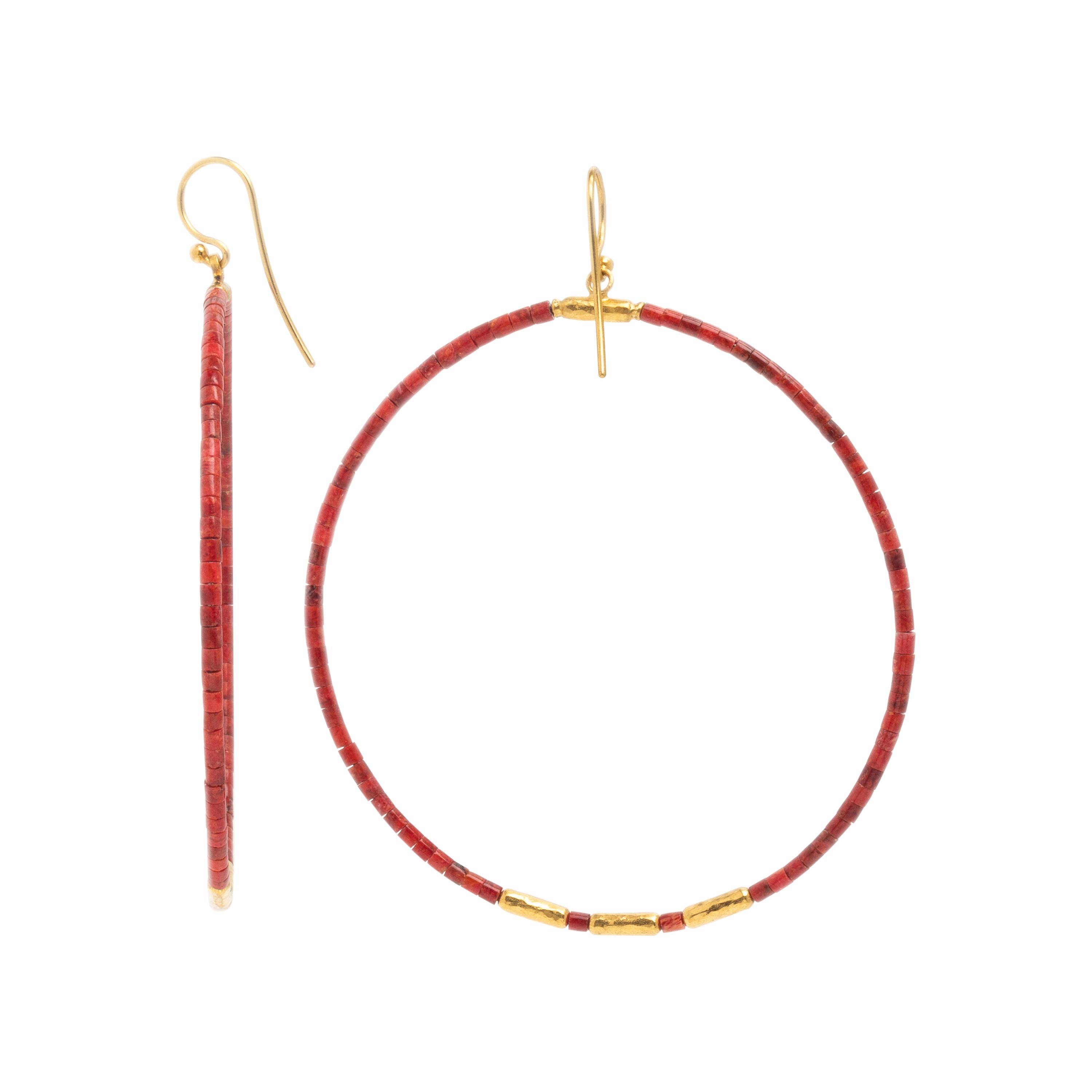 Gurhan, Coral and Yellow Gold Hoop Pendant Earrings