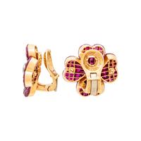 VAN CLEEF & ARPELS, RUBY AND DIAMOND 'MYSTERY SET' FLOWER CLIP EARRINGS