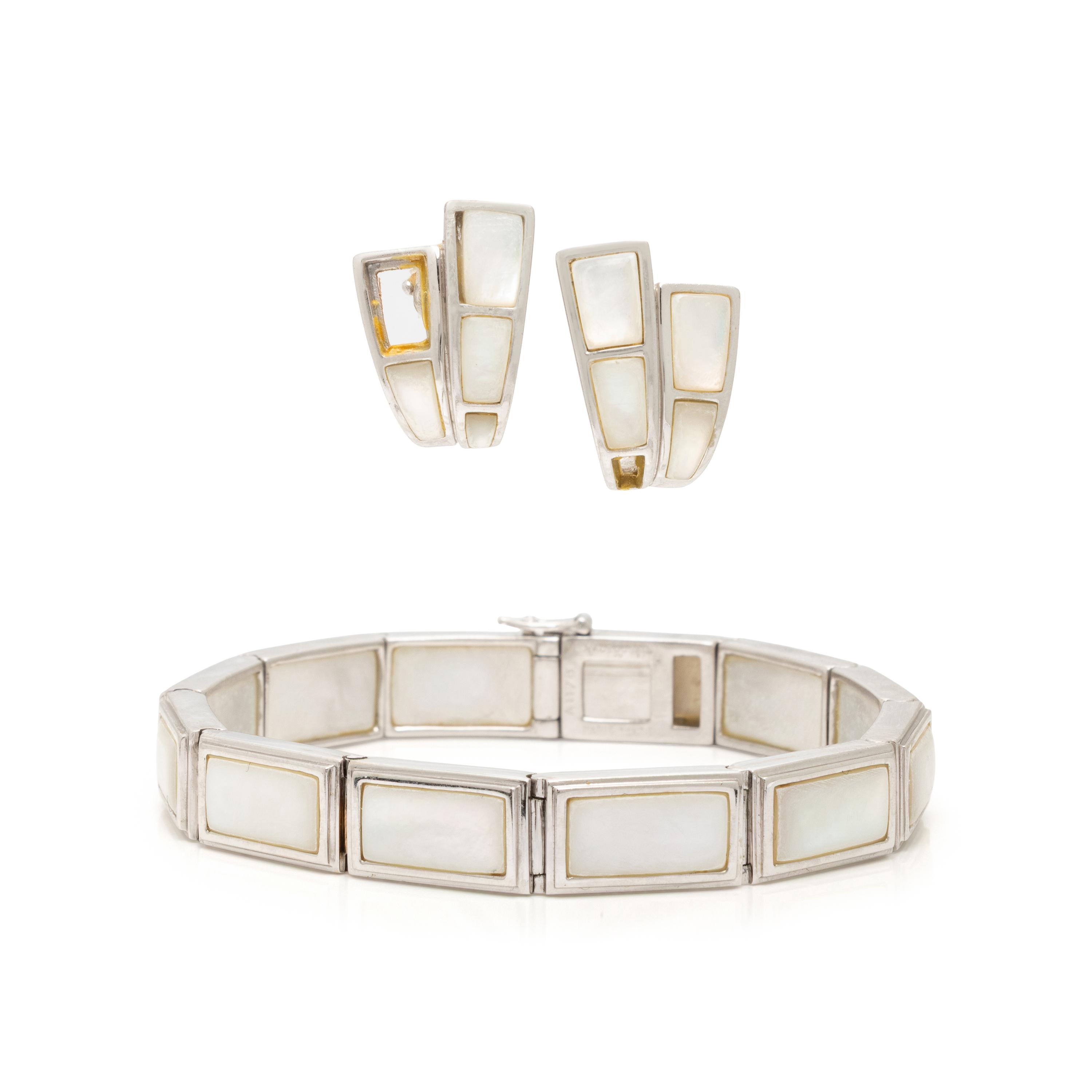 Mauboussin, Mother-of-Pearl and White Gold Earrings and Bracelet