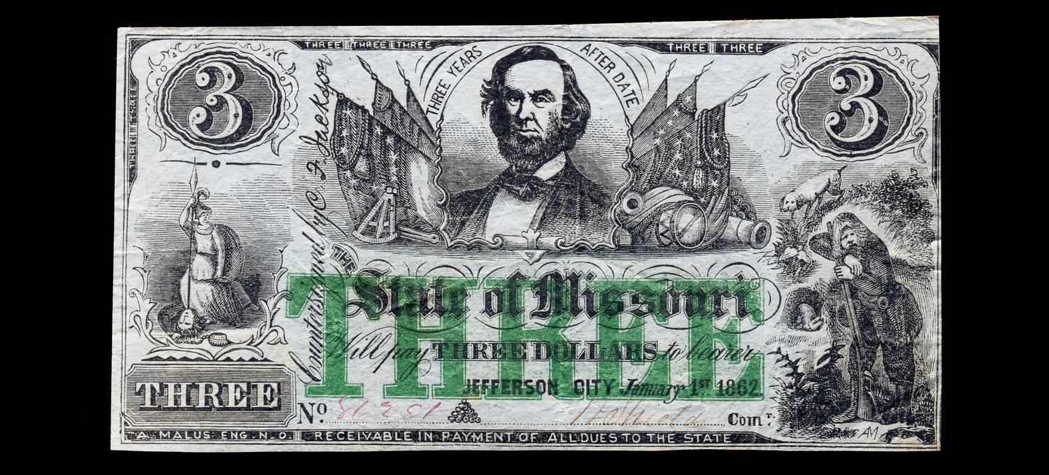 A State of Missouri 1862 Blue Paper $3 Note