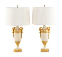 A Pair of Gilt Bronze Mounted Marble Lamps
