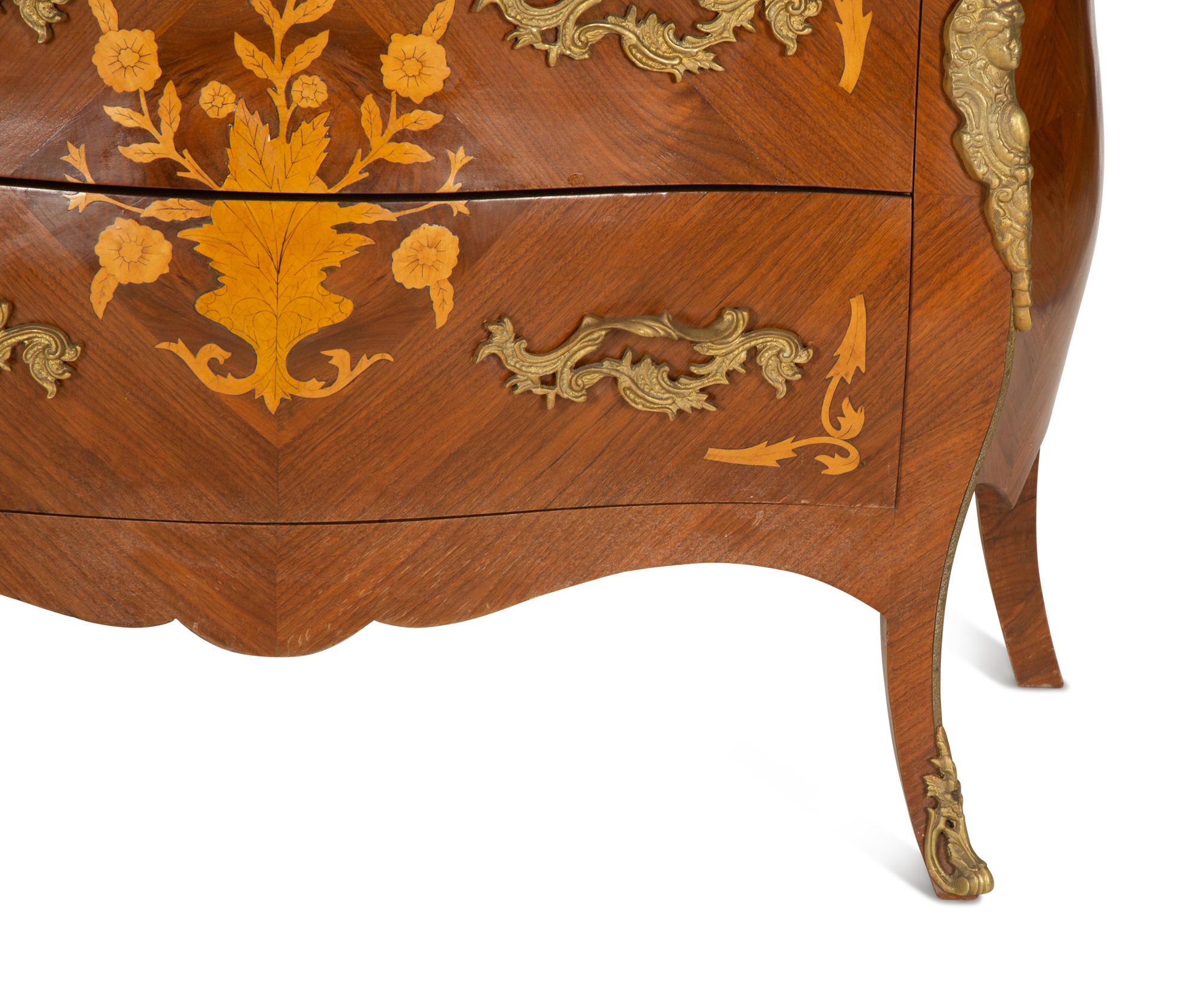 A Louis XV Style Gilt-Bronze Mounted Marquetry Commode