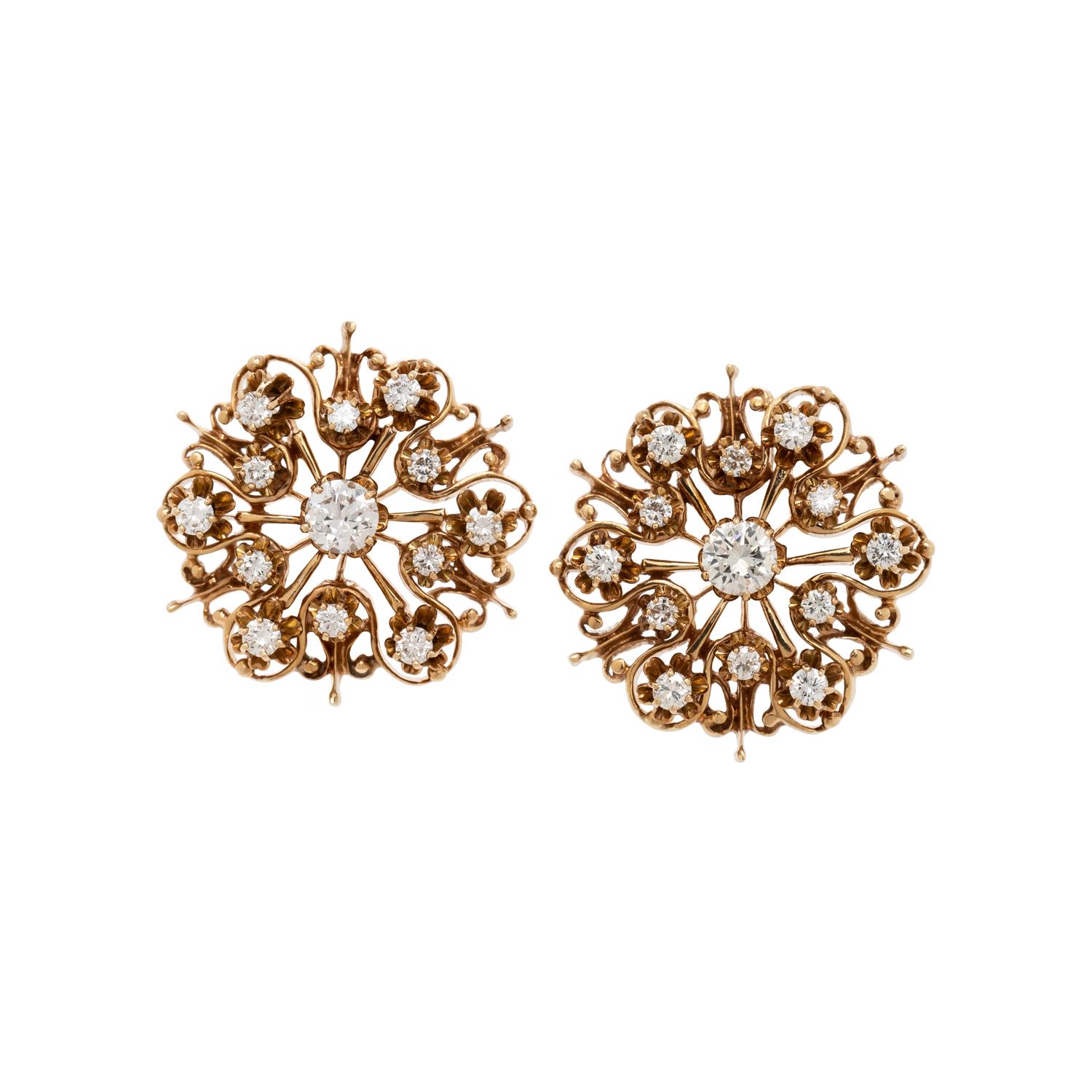 YELLOW GOLD AND DIAMOND EARCLIPS