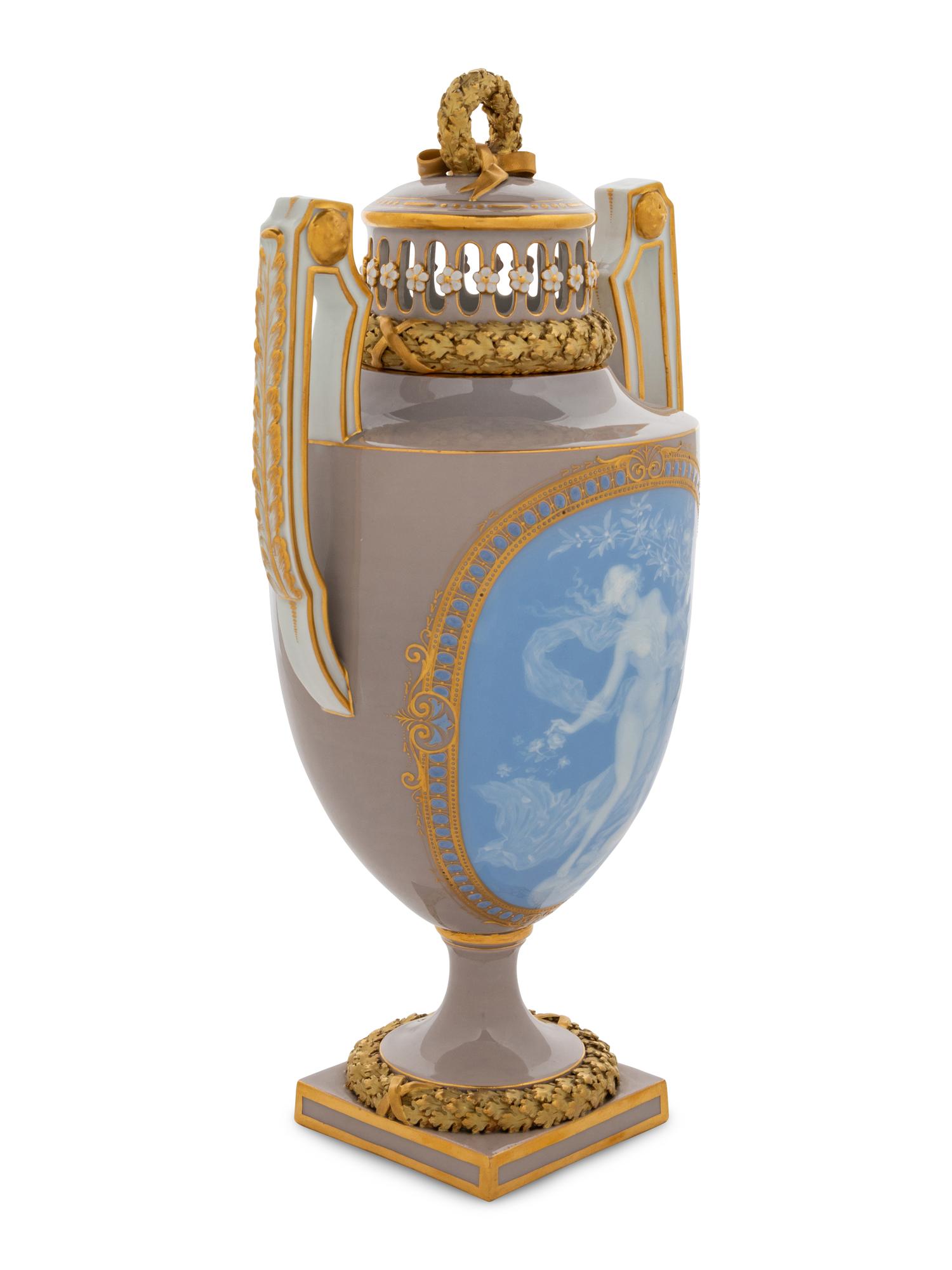 A Meissen Pate-sur-Pate Porcelain Potpourri Vase