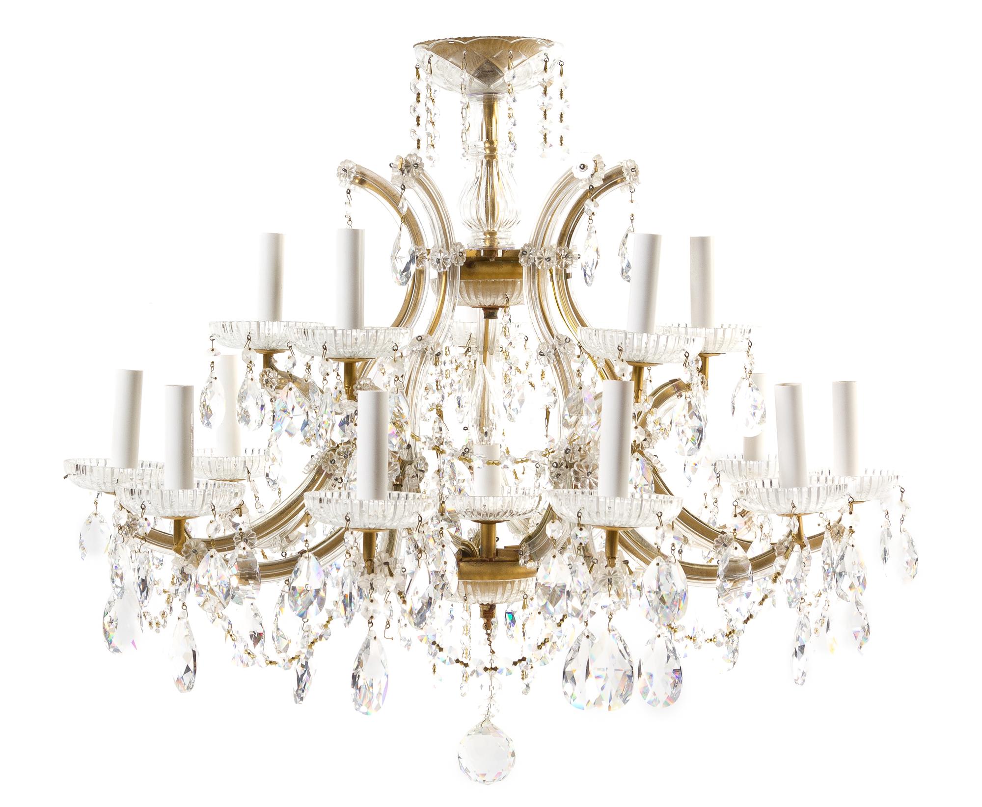 A Cased Glass Sixteen-Light Chandelier Diameter 27 inches. — 20TH CENTURY