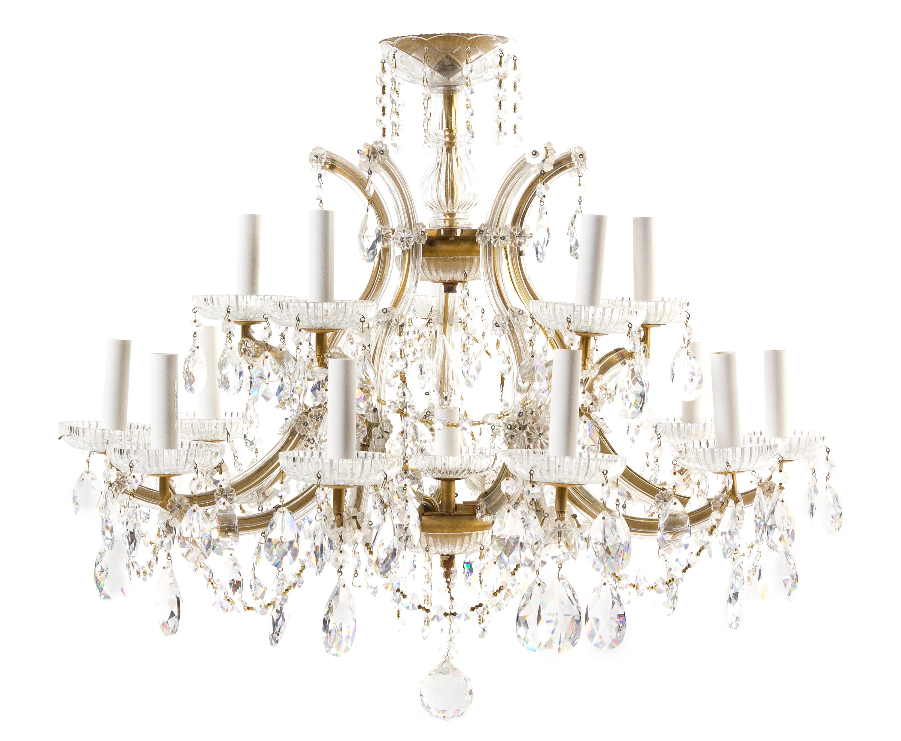 A Cased Glass Sixteen-Light Chandelier Diameter 27 inches. — 20TH CENTURY