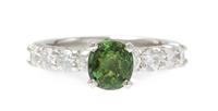 A Platinum, Green Sapphire and Diamond Ring, 4.30 dwts.