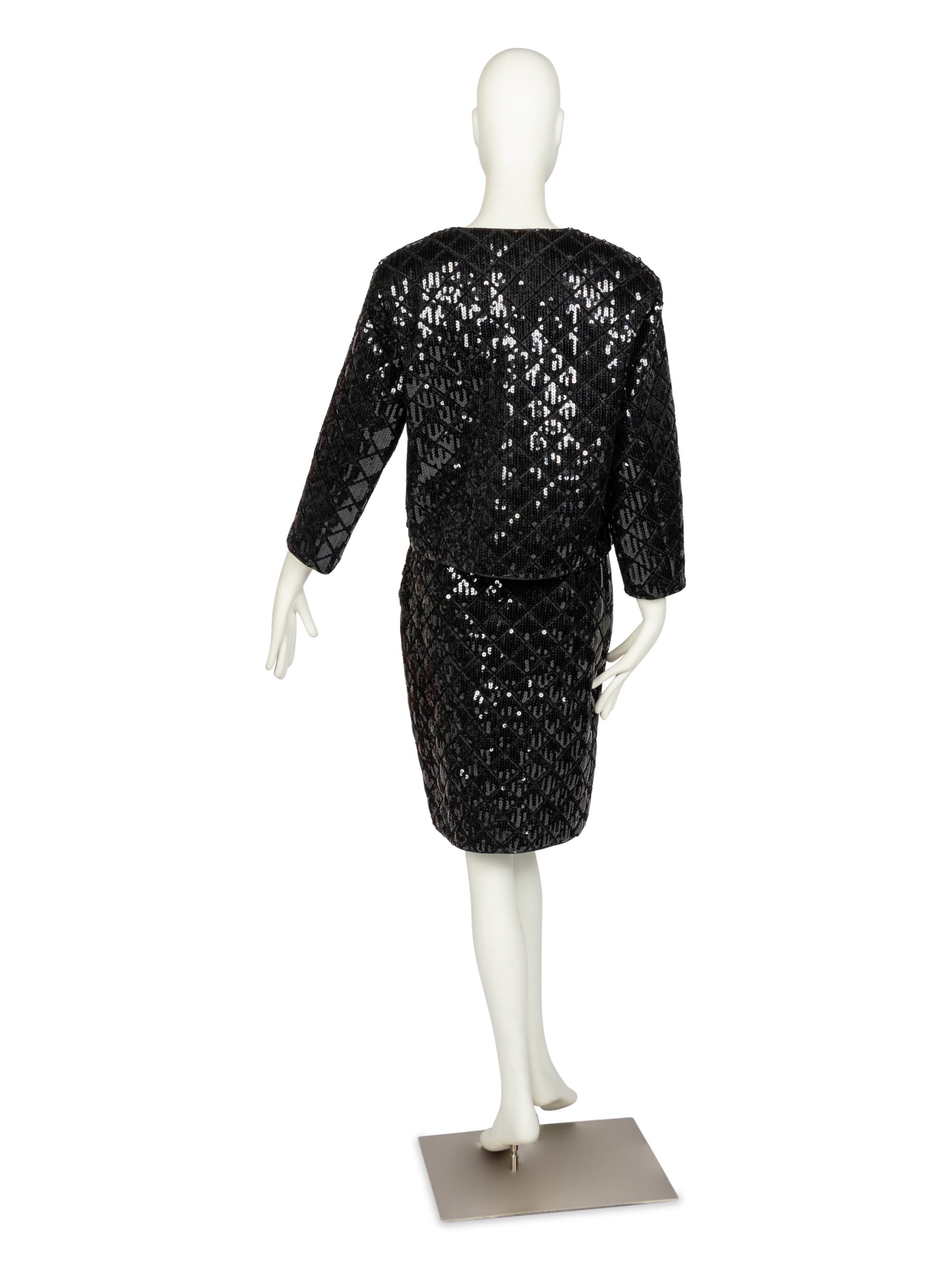 Chanel Black Sequin Jacket & Skirt, 1980s