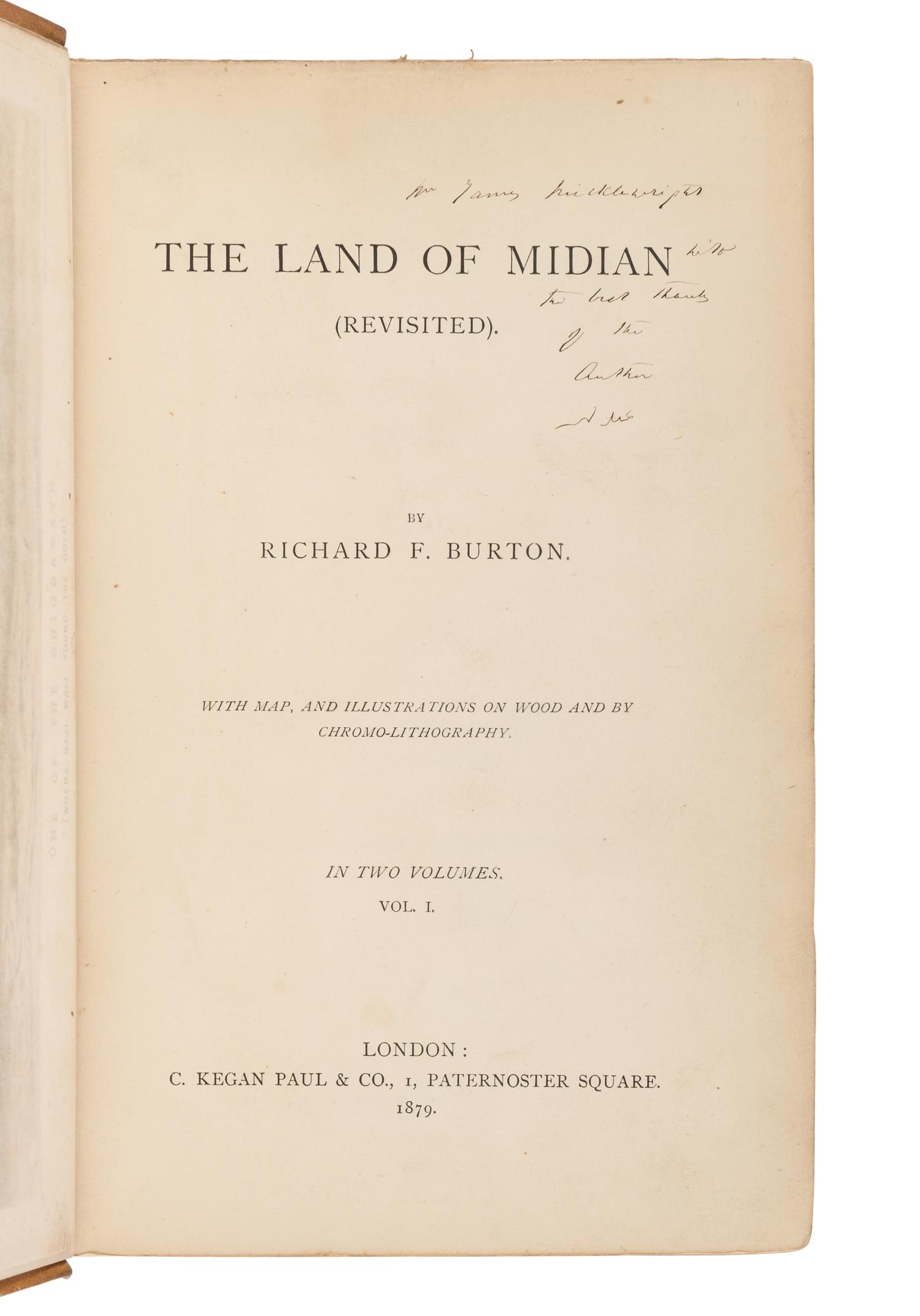 BURTON, Richard Francis, Sir (1821-1890). The Land of Midian (Revisited) . London: C. Kegan Paul & Co, 1879.