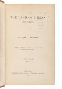 BURTON, Richard Francis, Sir (1821-1890). The Land of Midian (Revisited) . London: C. Kegan Paul & Co, 1879.