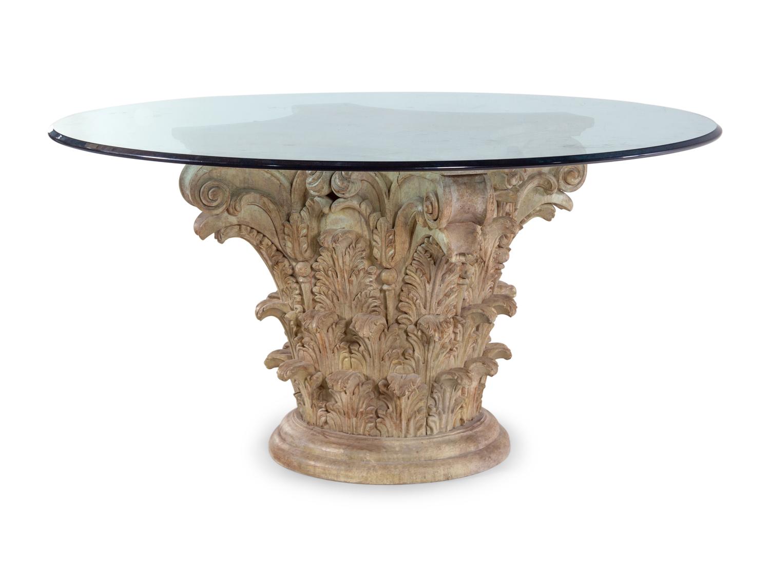 A Neoclassical Style Painted and Carved Wood Pedestal Table