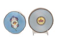 Two Continental Guilloché Enamel and Silver Mounted Glass Dresser Jars