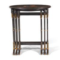 A Set of Regency Style Black Lacquer Chinoiserie Nesting Tables