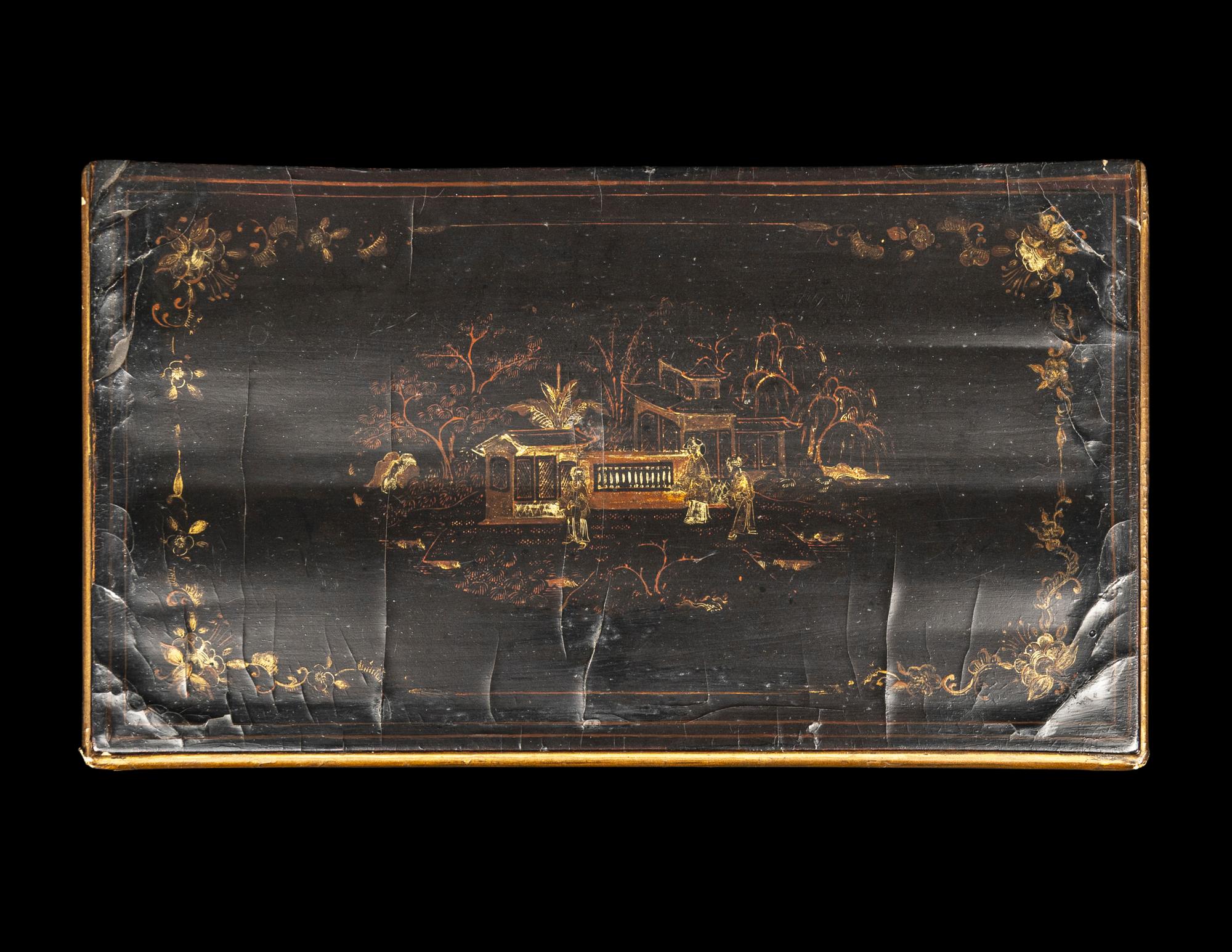 A Chinese Export Gilt Decorated Black Lacquered Chest