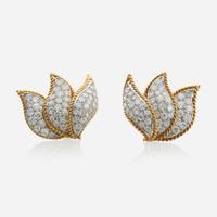 A pair of gold, platinum, and diamond ear clips, Tiffany & Co. Schlumberger
